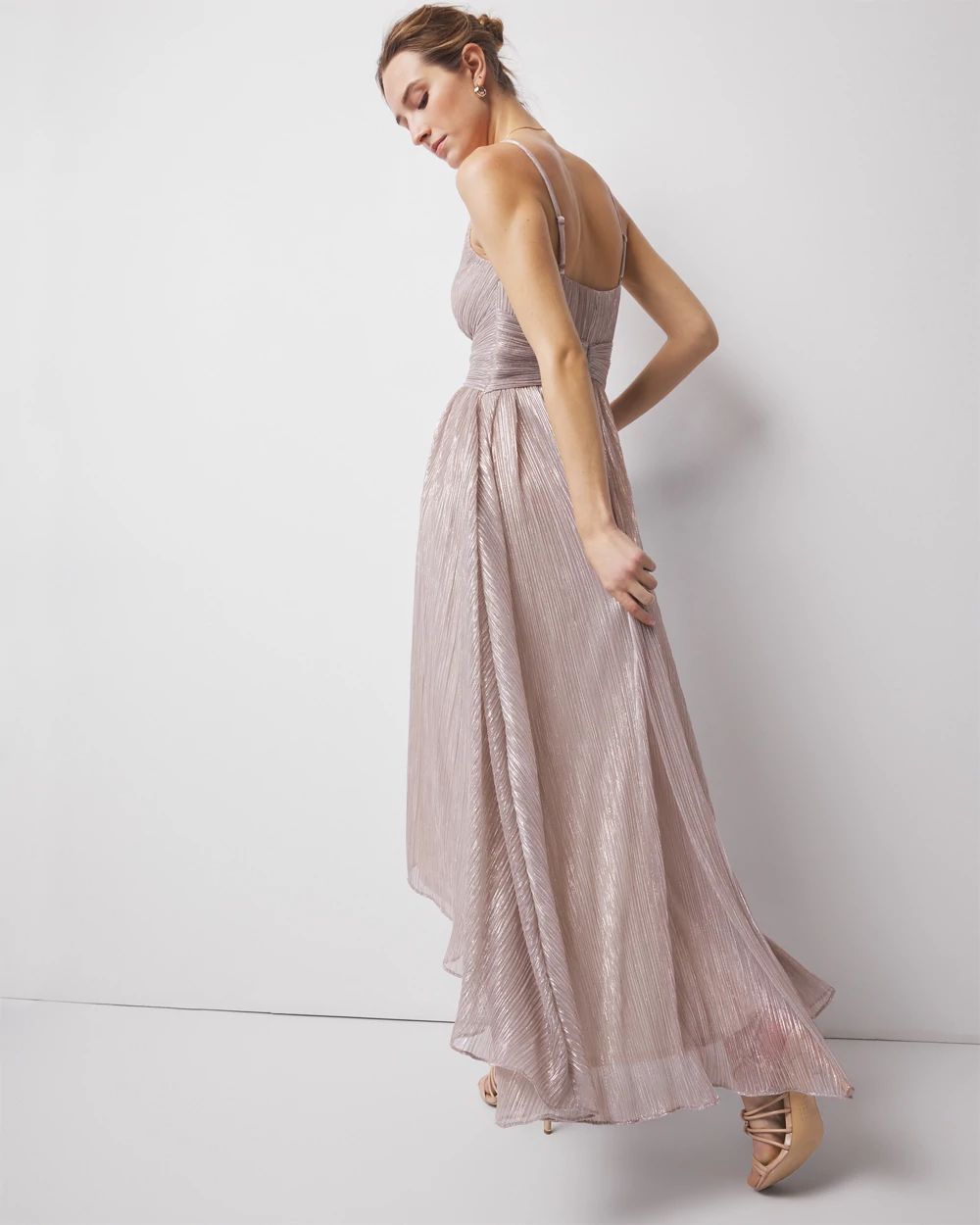 Petite Twist-Front Pleated Midi Dress | White House Black Market